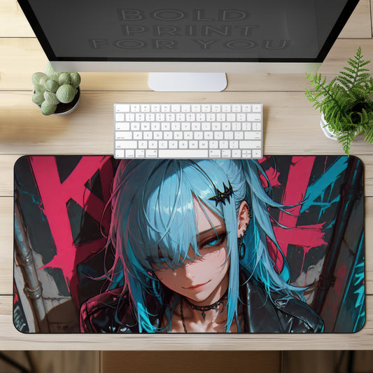 Anime Girl Blue Hair Gaming Desk Mat