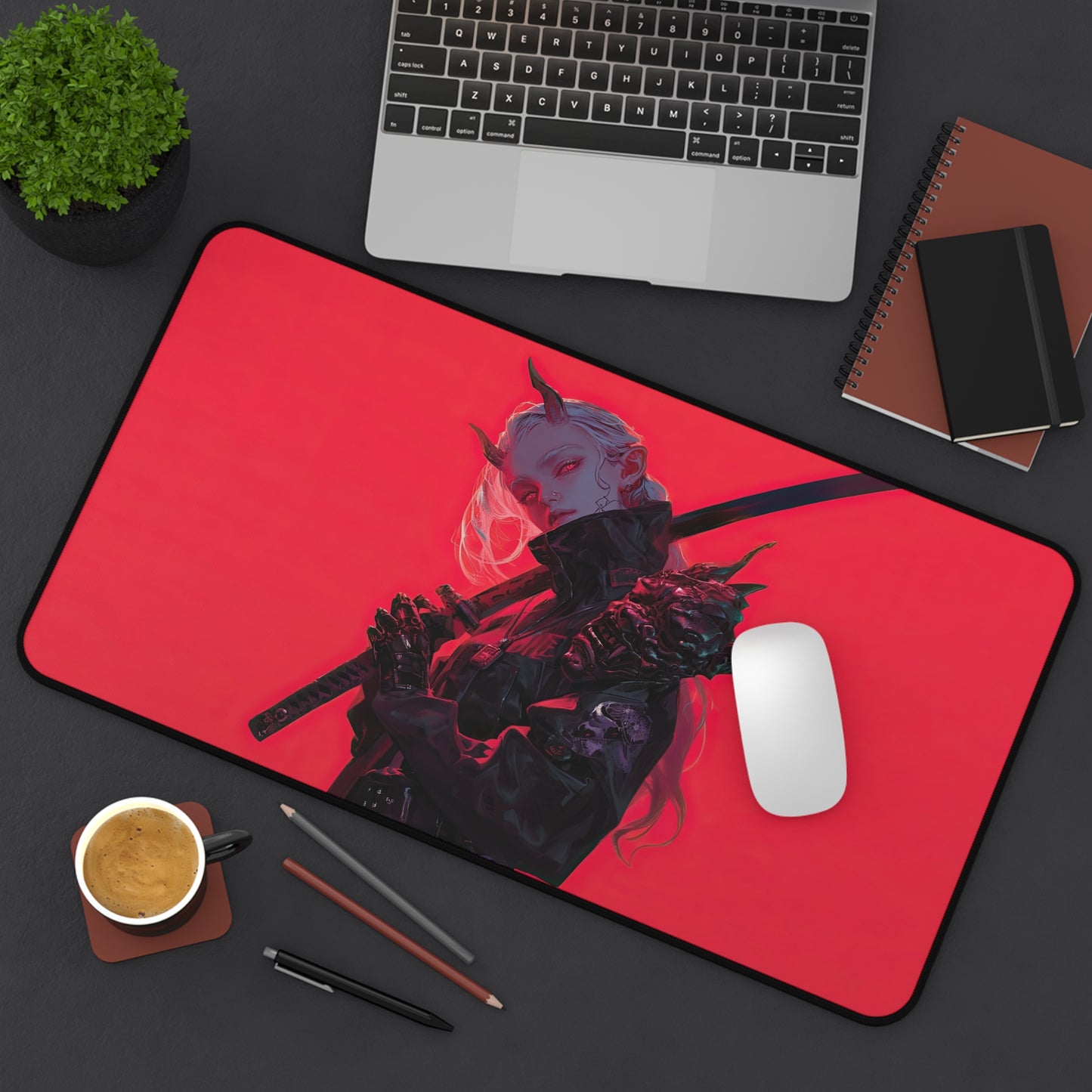 Anime Girl Demon Horn Gaming Desk Mat
