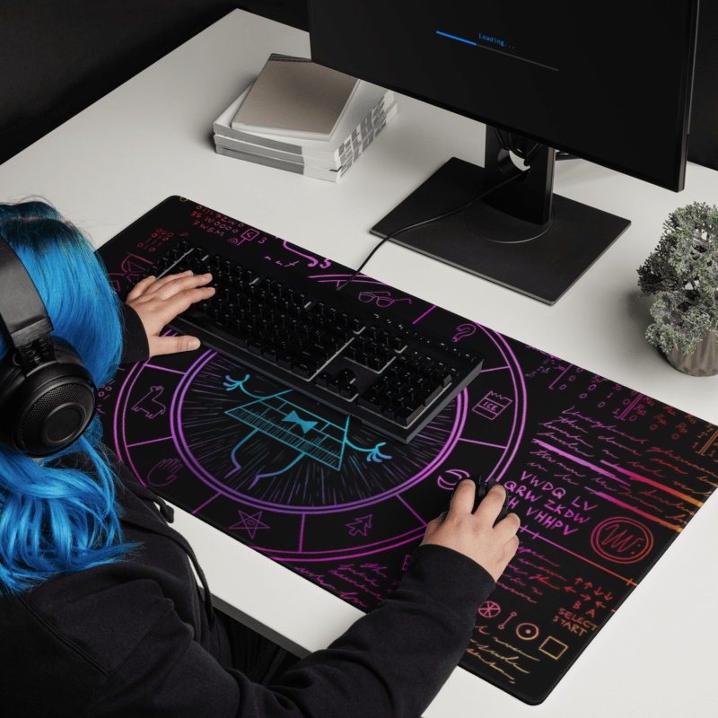 Neon Bill Cipher Desk Mat, Gravity Falls gaming mouse mat, Keyboard or Laptop Gaming Desk Pad, anime large mousepad , XXL deskpad