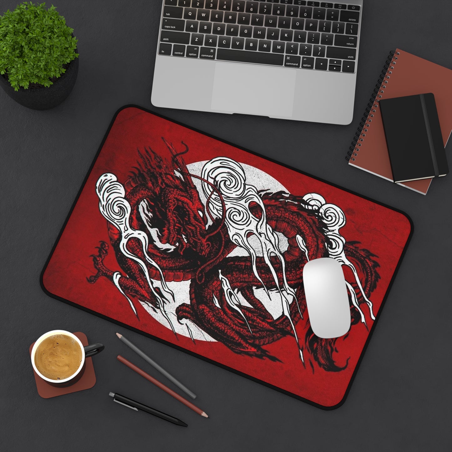 Red Dragon Desk Mat, deskmat xl, Gaming keyboard matt, mousepad large, XXL extended deskpad mouse pad, large gaming mousepad - Bolt Print