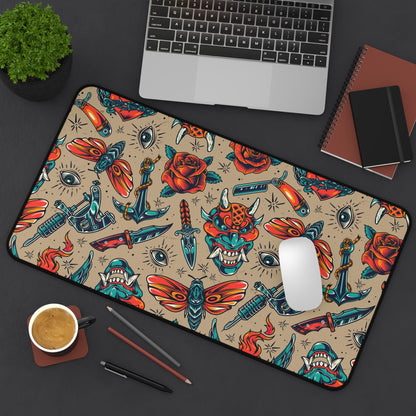 Vintage tattoos Desk Mat, Gaming keyboard mat, mousepad large, XXL extended deskpad mouse pad