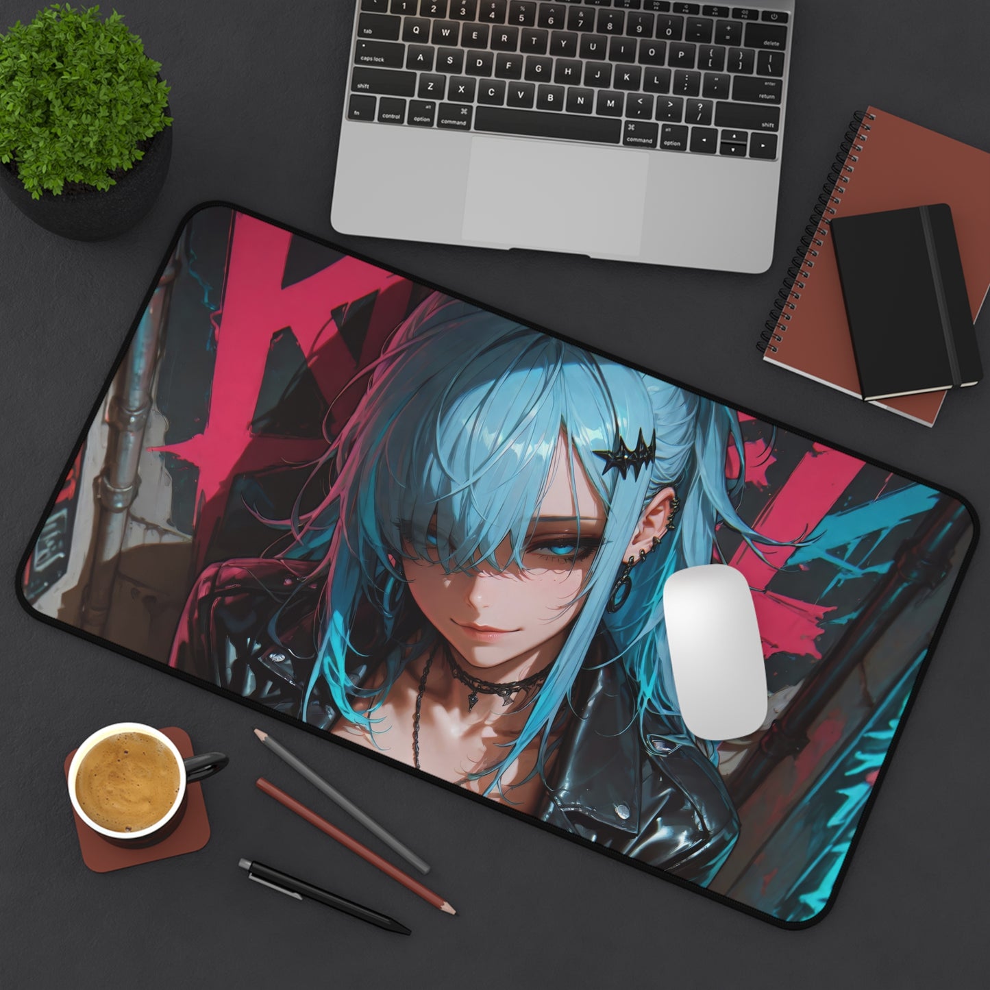 Anime Girl Blue Hair Gaming Desk Mat