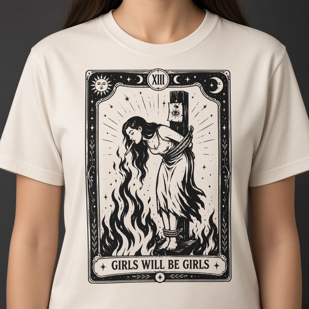 Girls Will Be Girls Witch With Cigarette Feminist Halloween Women's Rights T-Shirt