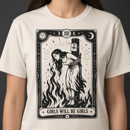 Girls Will Be Girls Witch With Cigarette Feminist Halloween Women's Rights T-Shirt