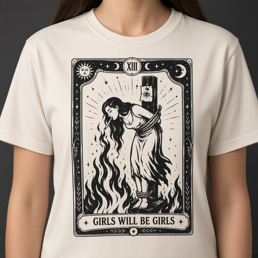 Girls Will Be Girls Witch With Cigarette Feminist Halloween Women's Rights T-Shirt