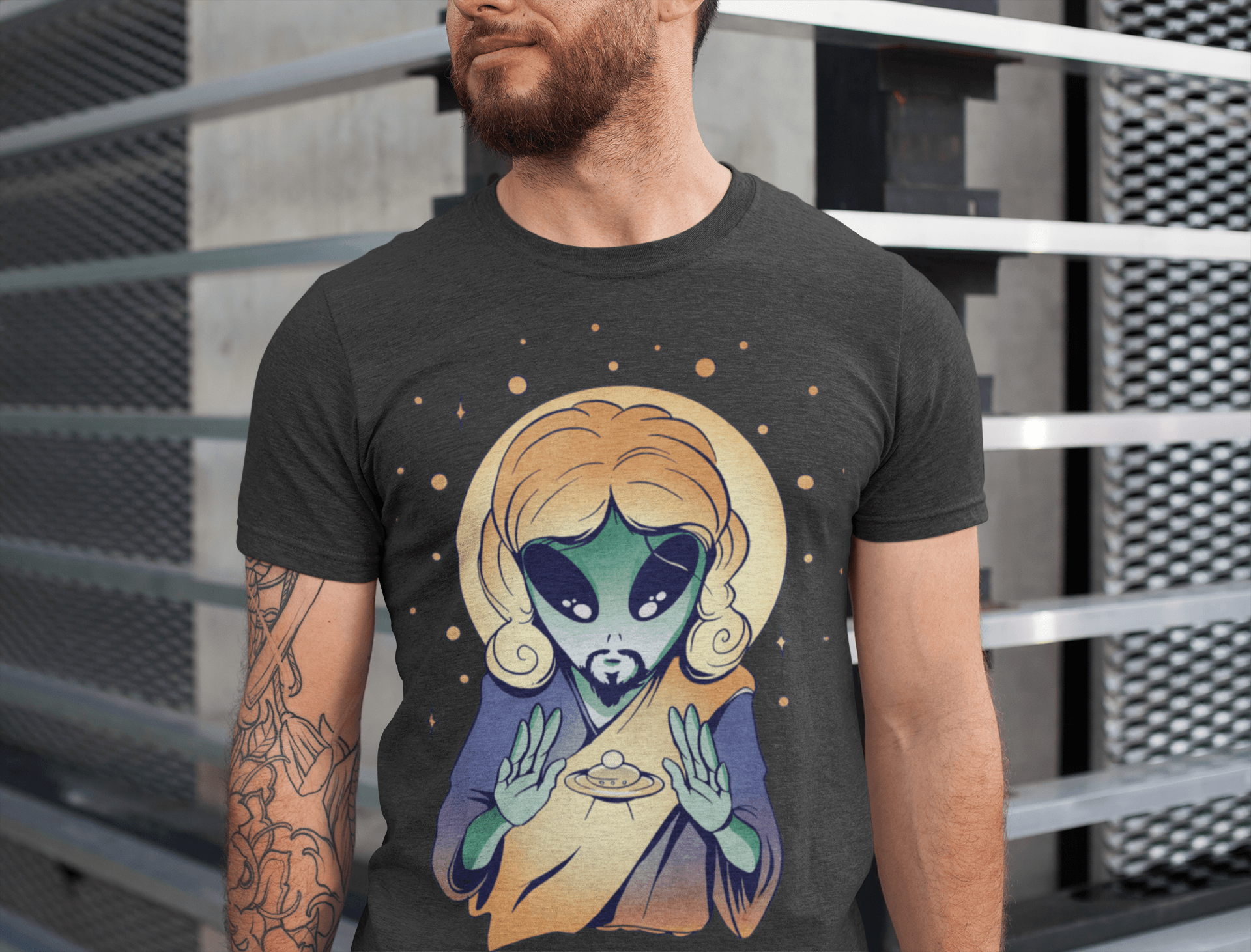 Alien jesus T-shirt, funny t-shirt, graphic shirts, unisex tshirt, printed T-shirt - Bolt Print