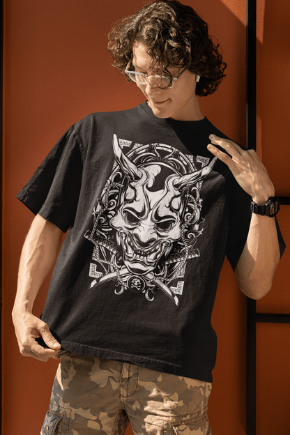 Anime white samurai mask t-shirt, manga tshirt, anime clothing - Bolt Print