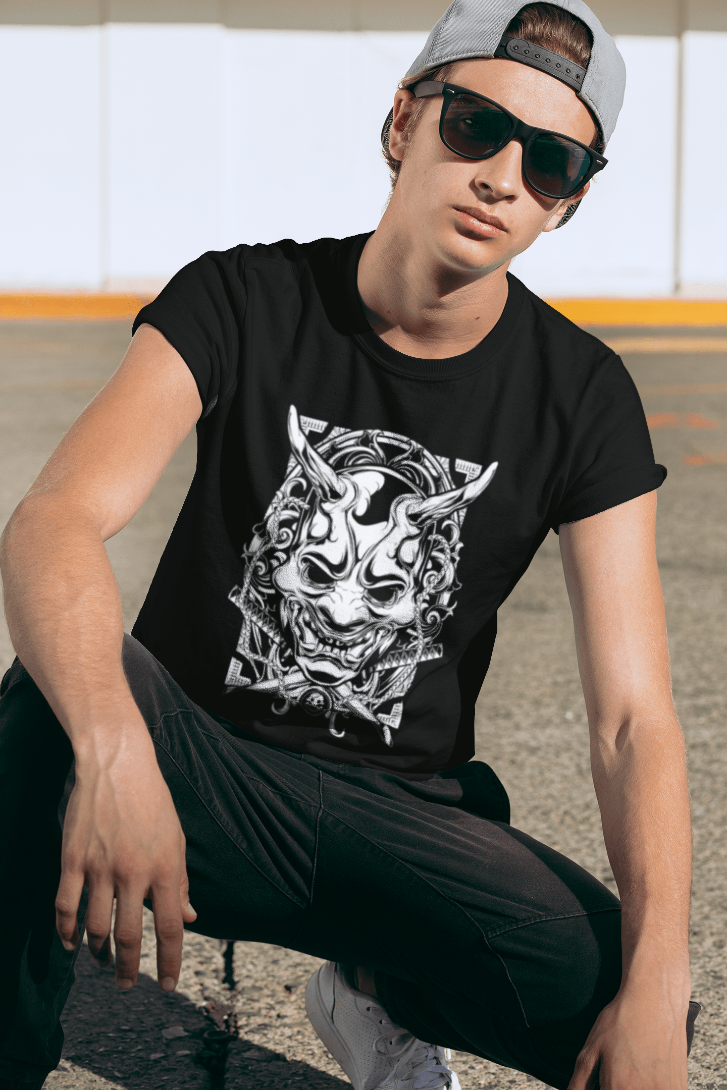 Anime white samurai mask t-shirt, manga tshirt, anime clothing - Bolt Print