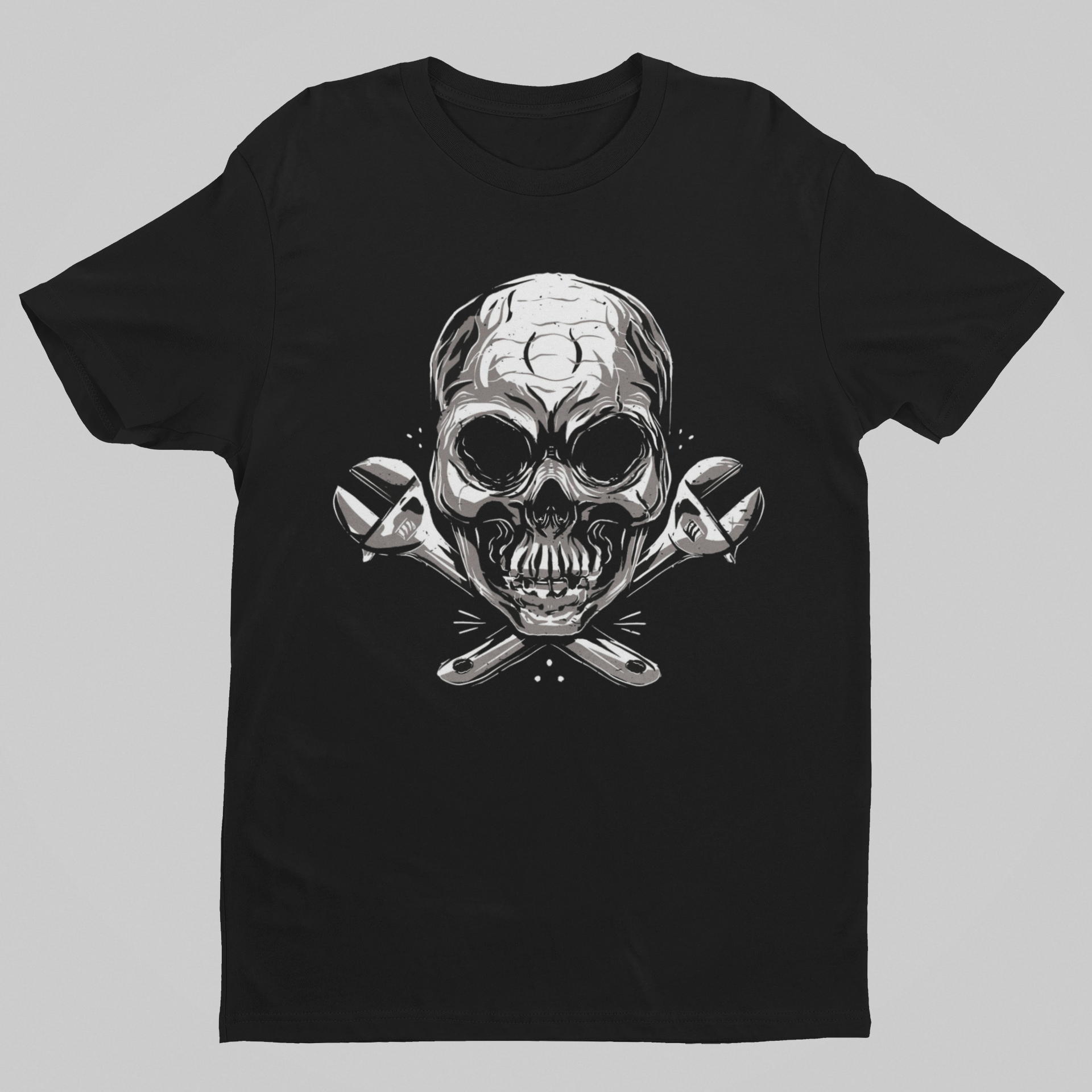 Skull with spanners T-shirt, funny t-shirt, graphic shirts, unisex tshirt, printed T-shirt - Bold Print