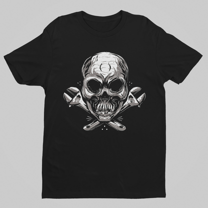 Skull with spanners T-shirt, funny t-shirt, graphic shirts, unisex tshirt, printed T-shirt - Bold Print