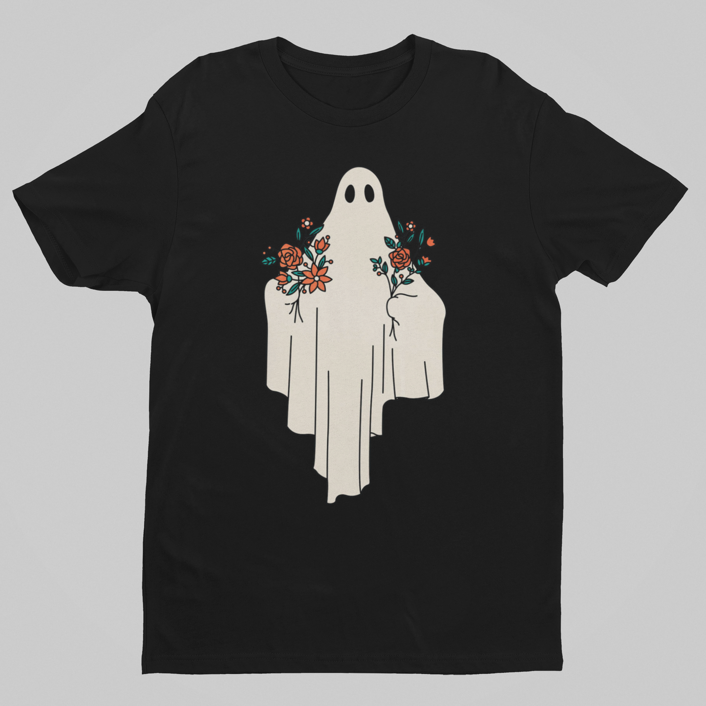 Ghost with flowers T-shirt, funny t-shirt, graphic shirts, unisex tshirt, printed T-shirt - Bold Print