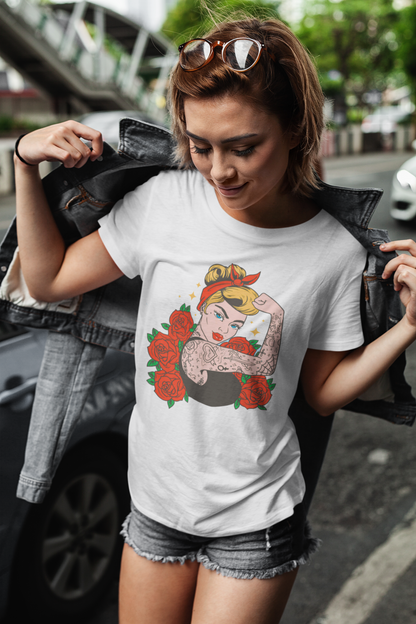 Girl with roses T-shirt, funny t-shirt, graphic shirts, unisex tshirt, printed T-shirt - Bolt Print