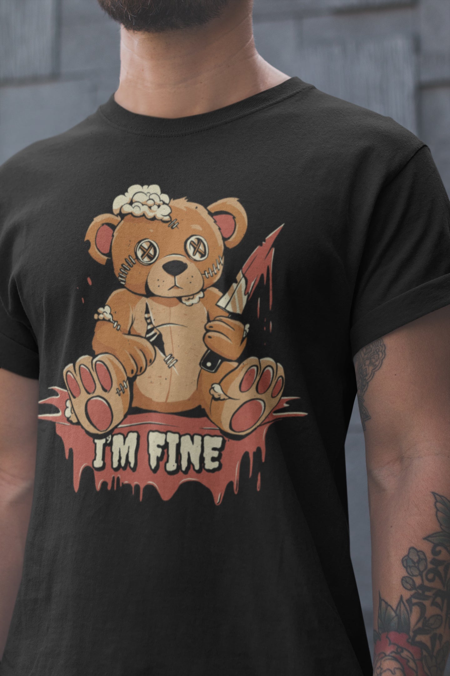 Bear I'm fine T-shirt, funny t-shirt, graphic shirts, unisex tshirt, printed T-shirt - Bold Print