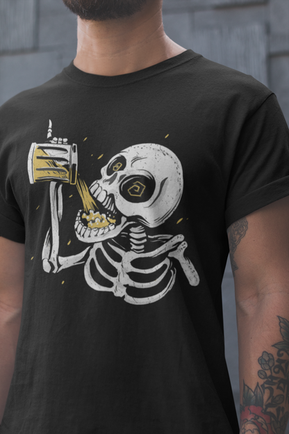 drinking skeleton T-shirt, funny t-shirt, graphic shirts, unisex tshirt, printed T-shirt - Bold Print