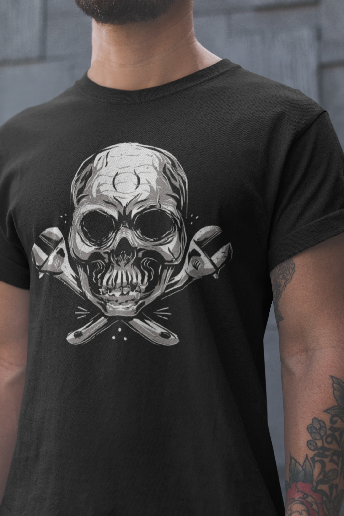 Skull with spanners T-shirt, funny t-shirt, graphic shirts, unisex tshirt, printed T-shirt - Bold Print