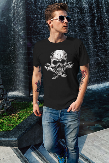 Skull with spanners T-shirt, funny t-shirt, graphic shirts, unisex tshirt, printed T-shirt - Bold Print