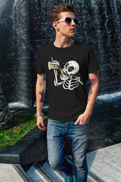 drinking skeleton T-shirt, funny t-shirt, graphic shirts, unisex tshirt, printed T-shirt - Bold Print