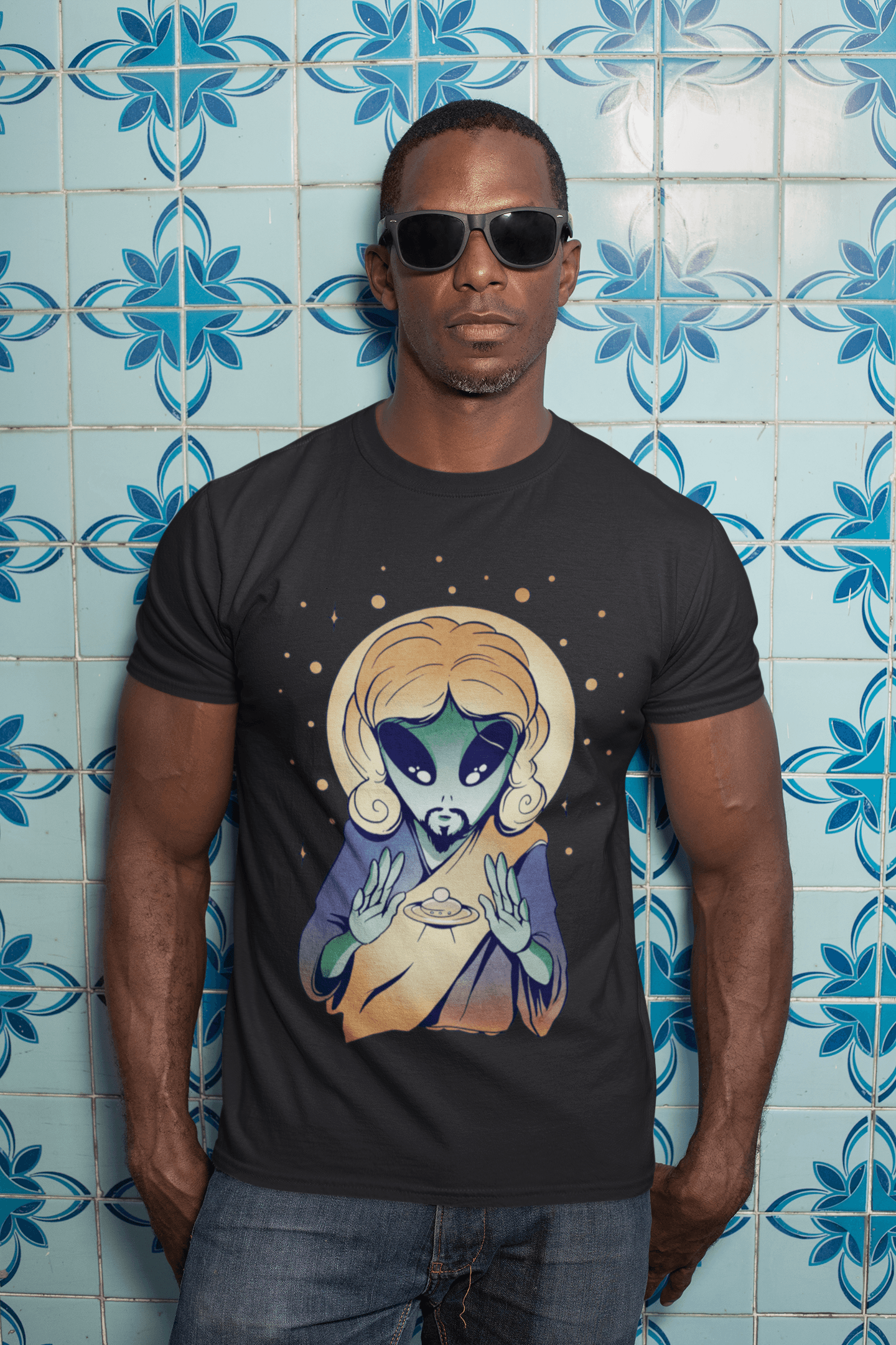 Alien jesus T-shirt, funny t-shirt, graphic shirts, unisex tshirt, printed T-shirt - Bolt Print