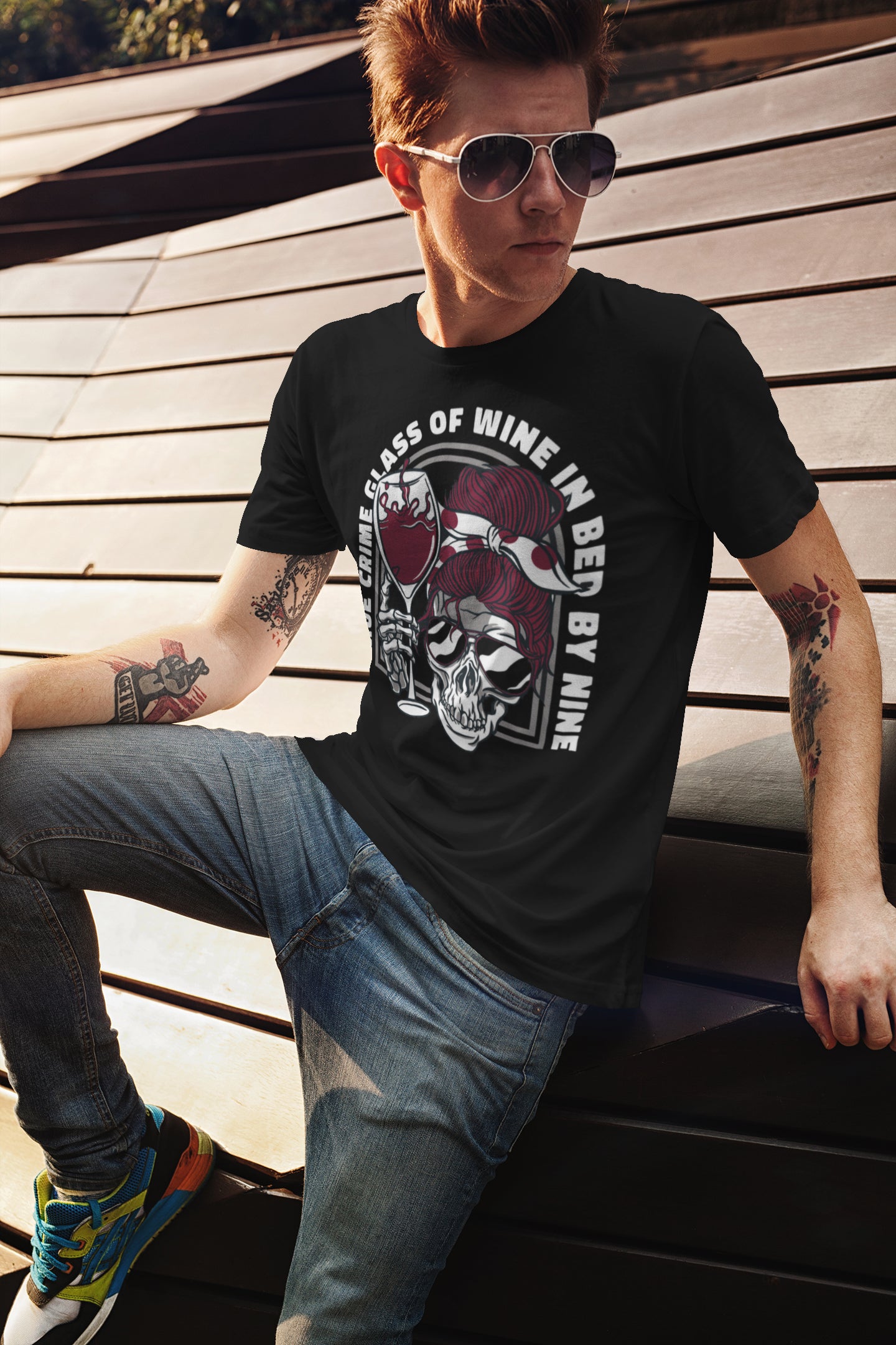 Skull with a glass of wine T-shirt, funny t-shirt, graphic shirts, unisex tshirt, printed T-shirt - Bold Print