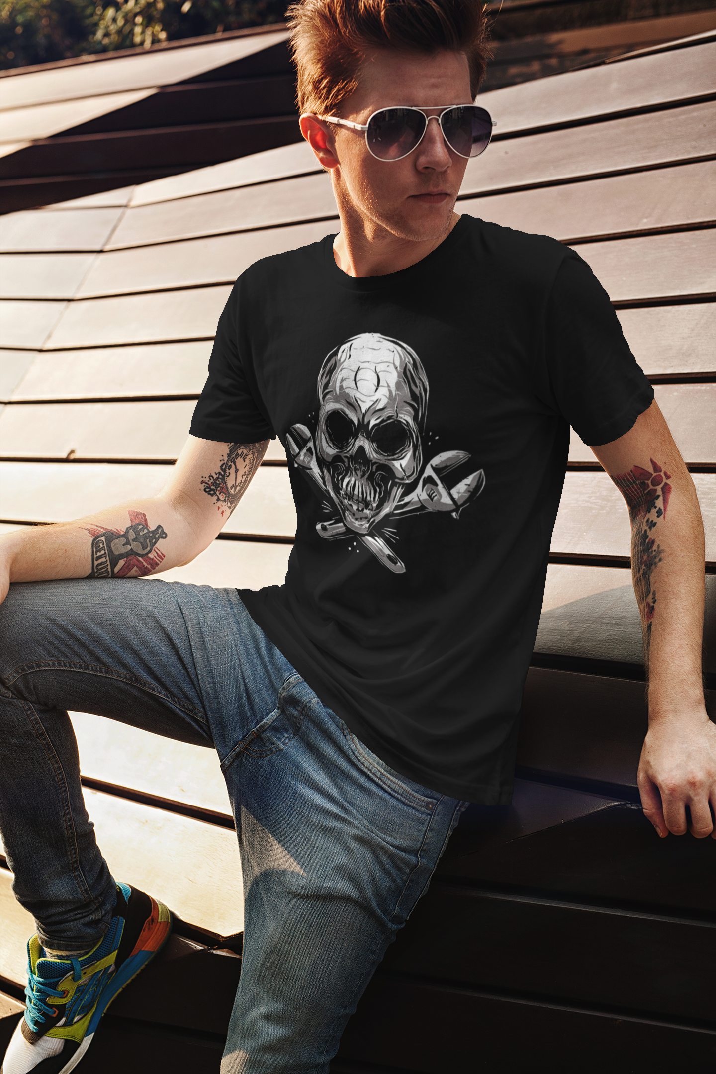 Skull with spanners T-shirt, funny t-shirt, graphic shirts, unisex tshirt, printed T-shirt - Bold Print