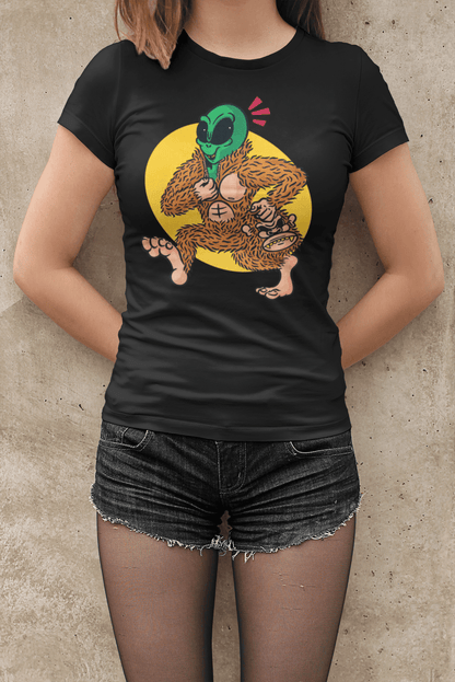 Bigfoot UFO T-shirt, funny t-shirt, graphic shirts, unisex tshirt, printed T-shirt - Bolt Print