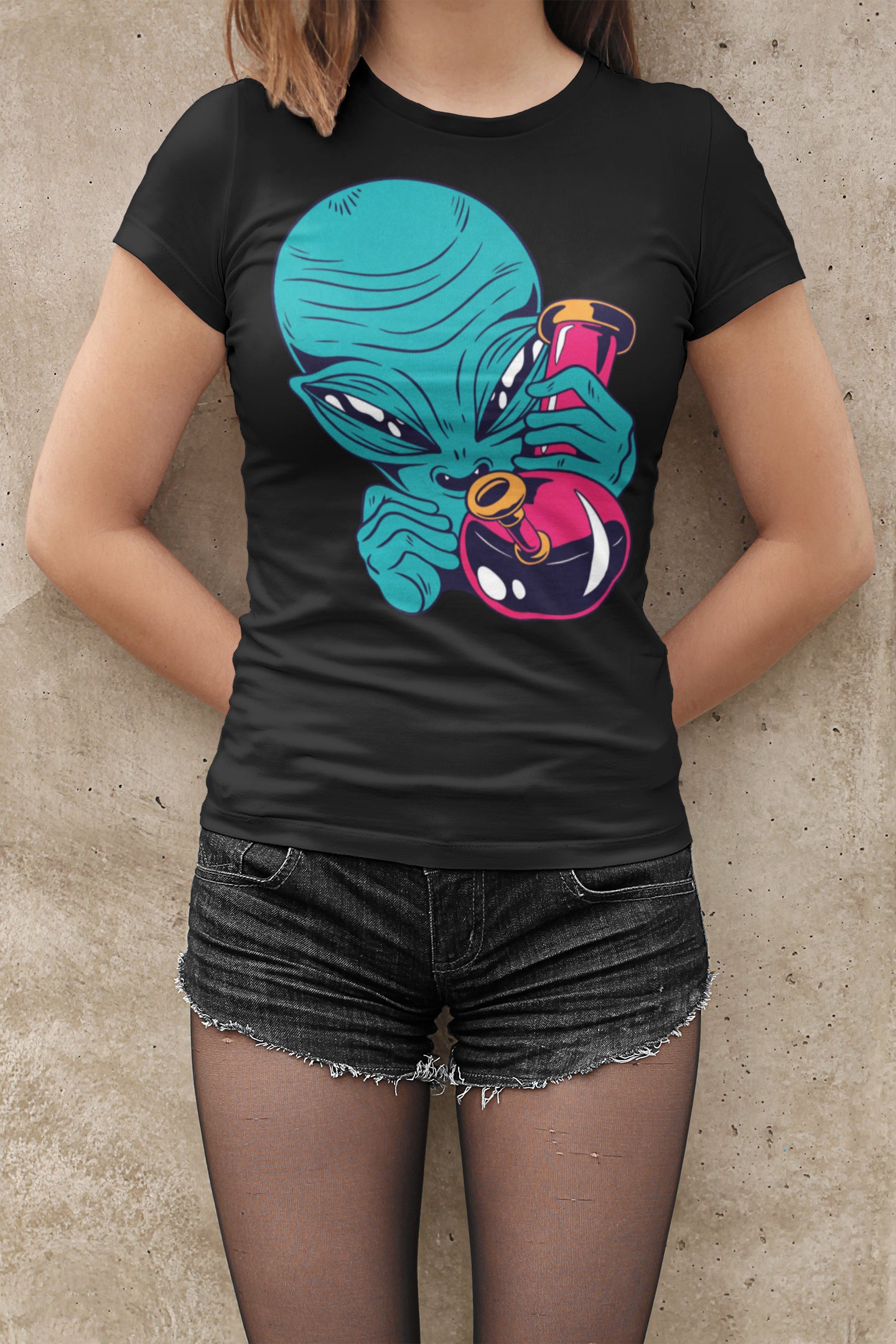 Alien with a flask T-shirt, funny t-shirt, graphic shirts, unisex tshirt, printed T-shirt - Bold Print