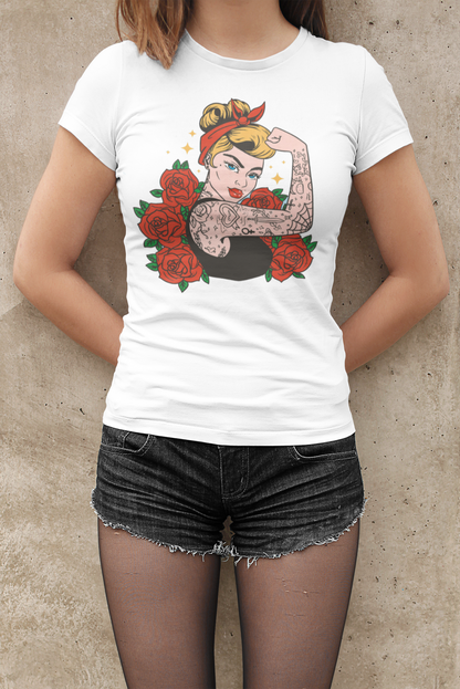 Girl with roses T-shirt, funny t-shirt, graphic shirts, unisex tshirt, printed T-shirt - Bolt Print